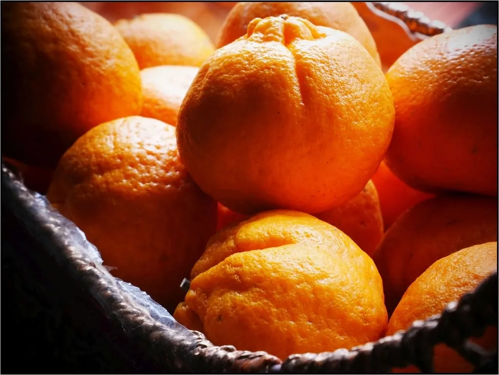 Ripe mandarin oranges in a basket
